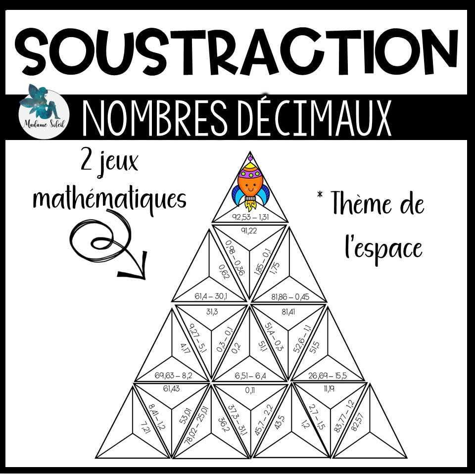 Soustraction de nombres décimaux sans emprunt