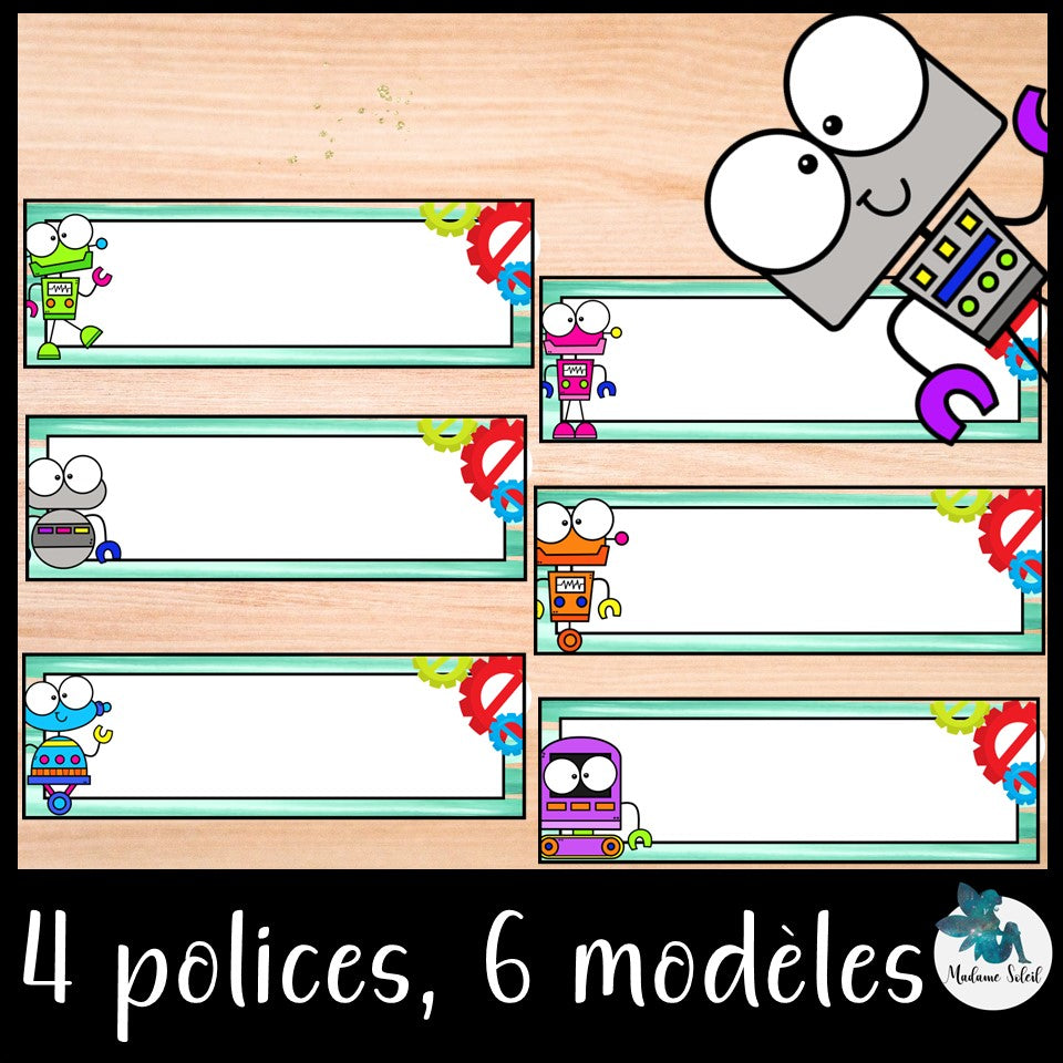 Étiquettes d'identification de nom – Thème robot fond acrylique