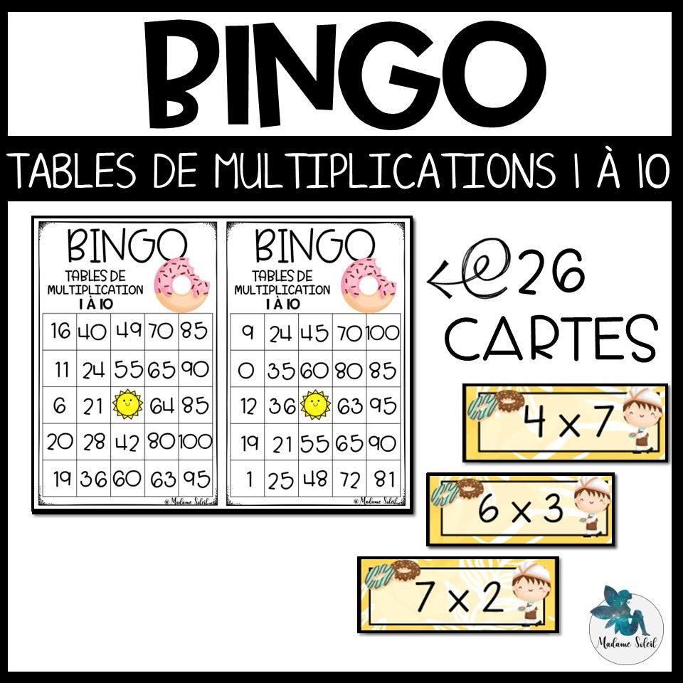 Bingo des multiplications Table de 1 à 10