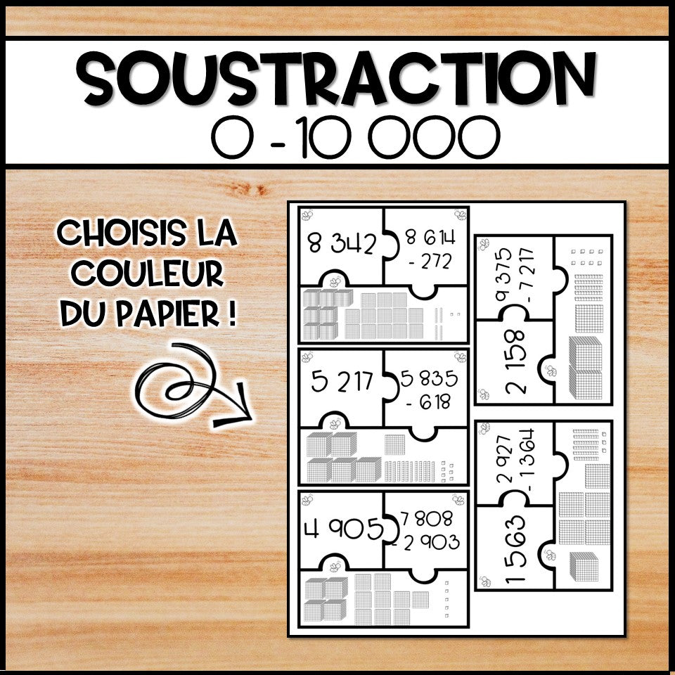 Soustraction de nombres à 4 chiffres avec emprunt