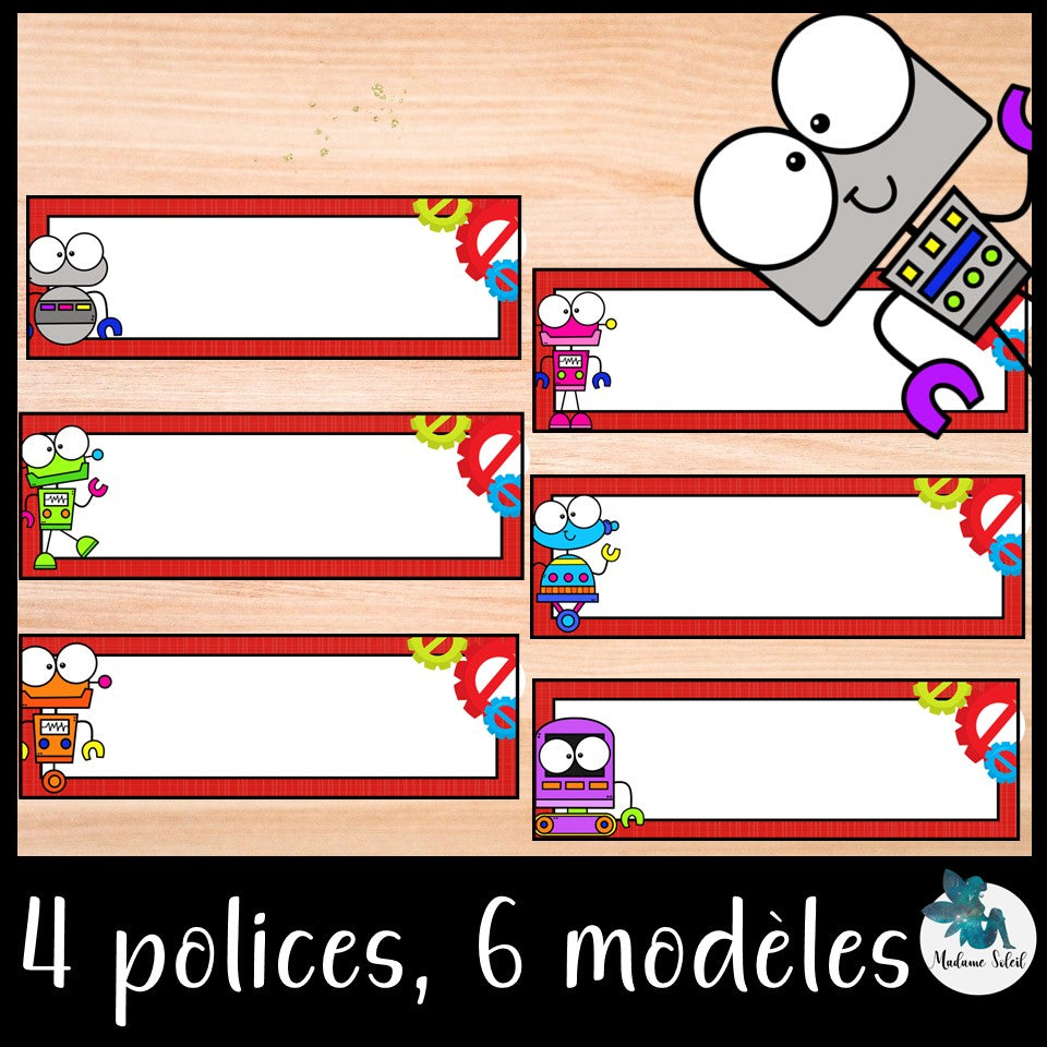 Étiquettes d'identification de nom – Thème robot fond rouge