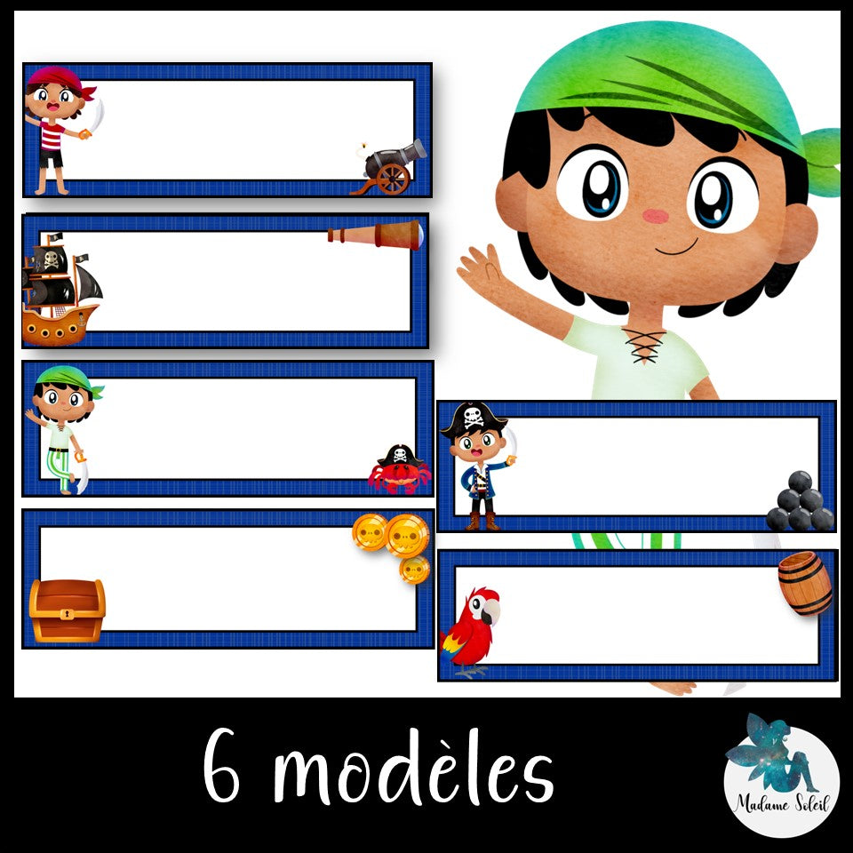 Étiquette d'identification, contour bleu - Pirate