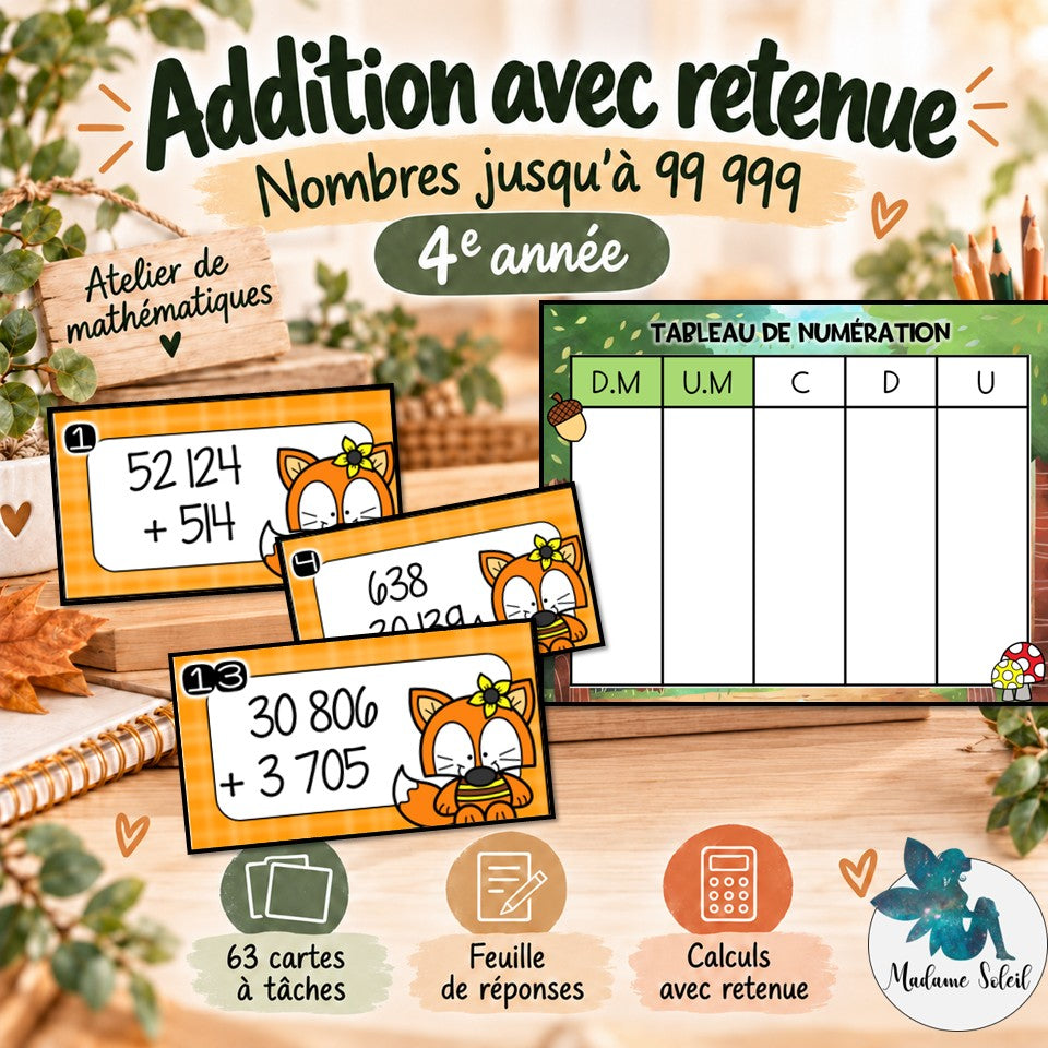 Addition avec retenue jusqu’à 99 999 4e année