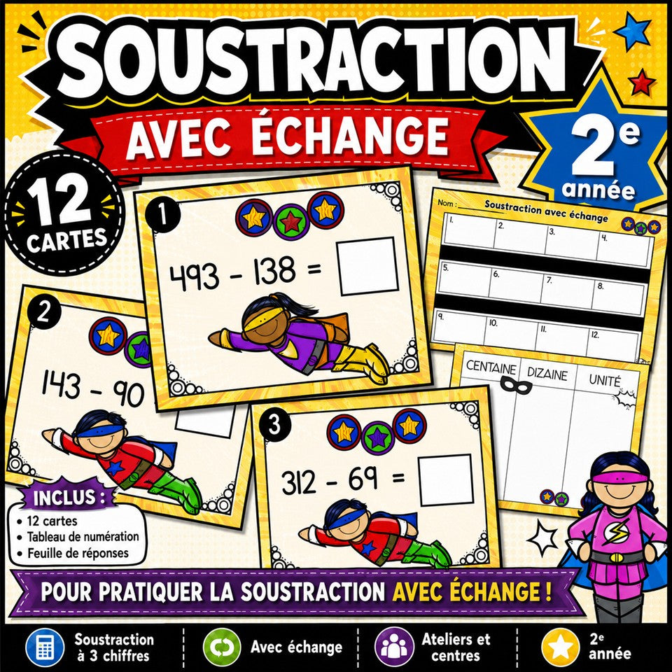 Soustraction de nombres à 3 chiffres 2e année