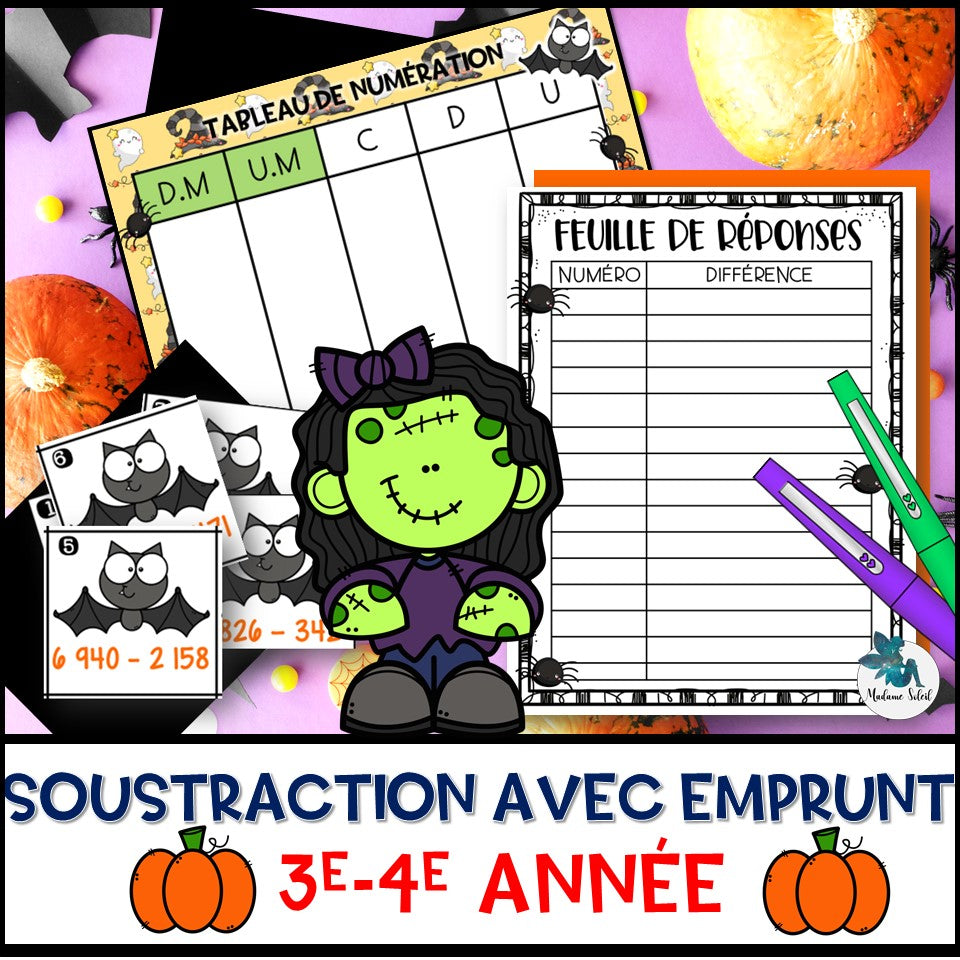 Soustraction de l'Halloween en 3e et 4e année