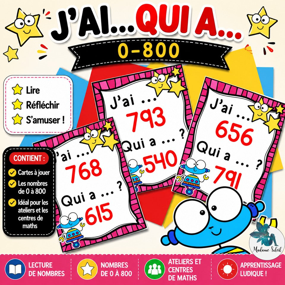 J'ai ... Qui a ...? Les nombres de 0 à 800