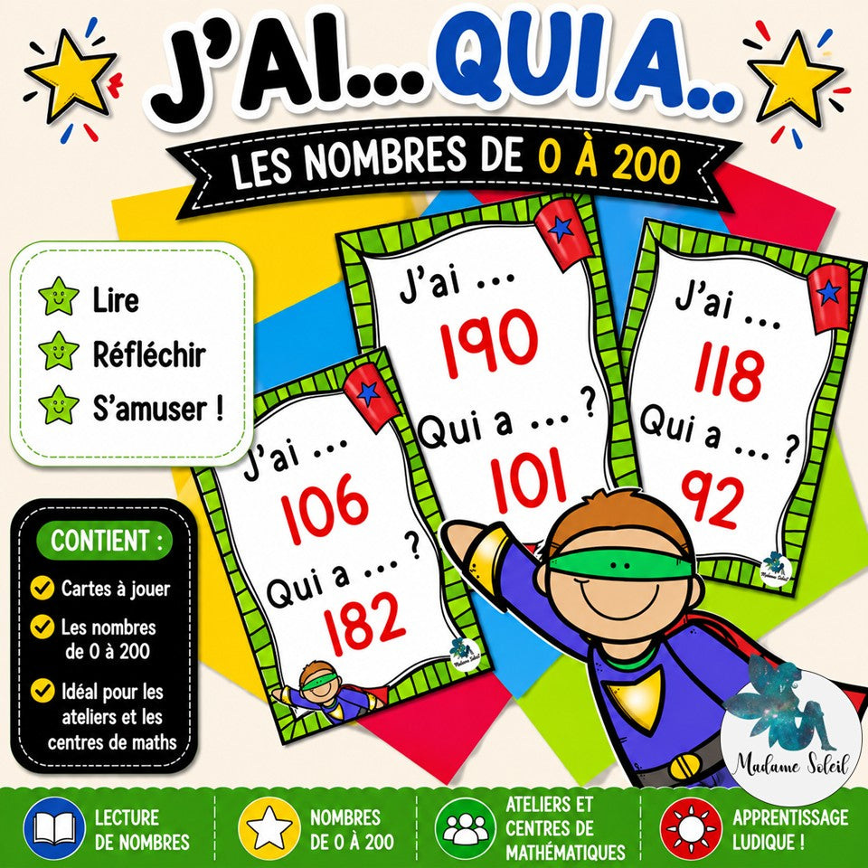 J'ai ... Qui a ...? Les nombres de 0 à 200