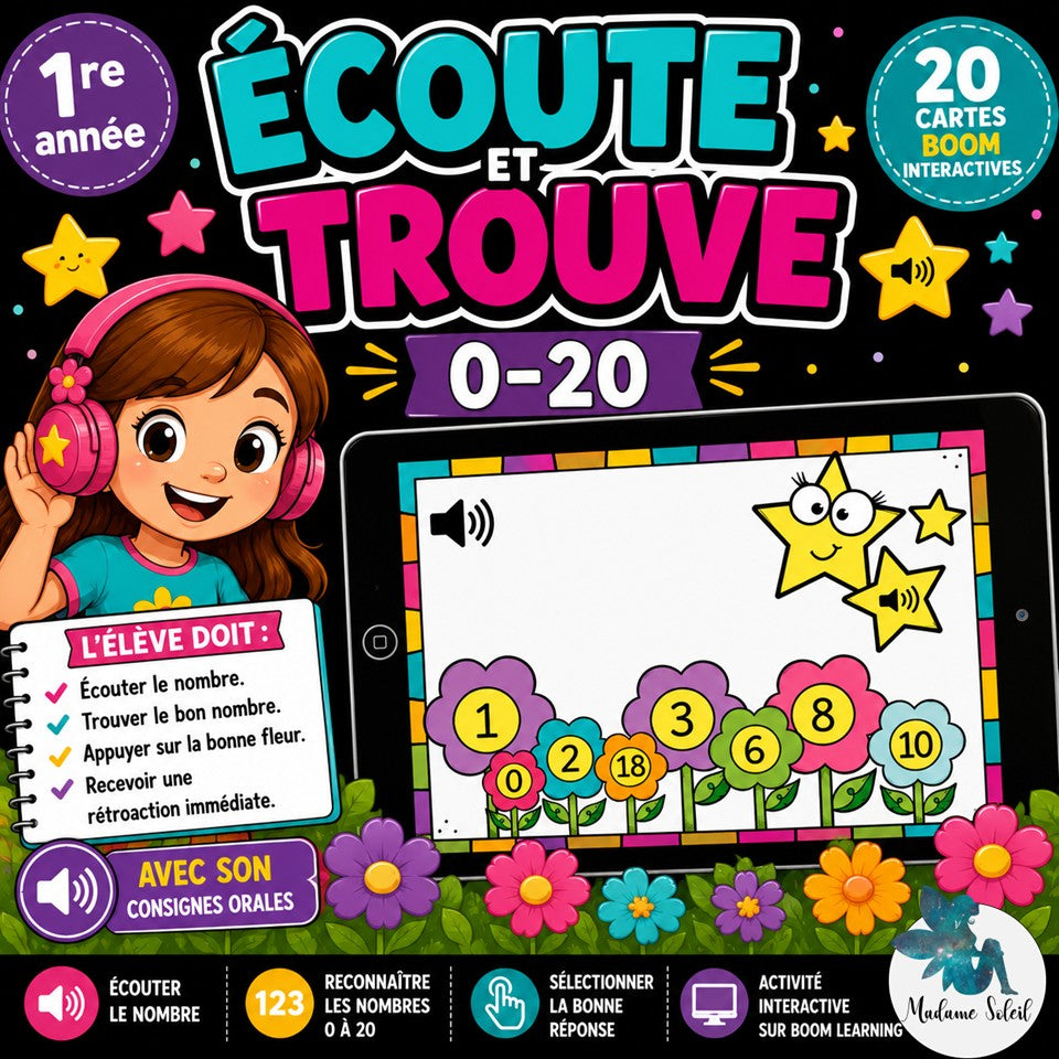 Les nombres de 0-20 : ÉCOUTE et appuie BOOM CARDS