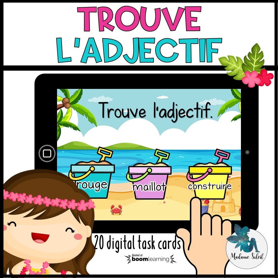 Trouve l’adjectif à la plage – Boom Cards