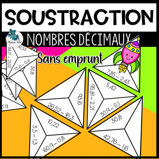 Soustraction de nombres décimaux sans emprunt