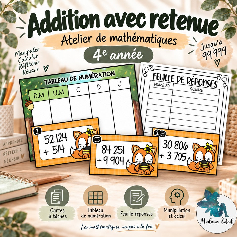 Addition avec retenue jusqu’à 99 999  4e année