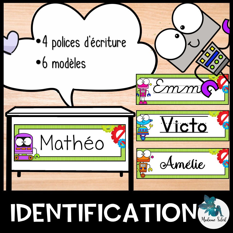 Étiquettes d'identification de nom – Thème robot fond vert