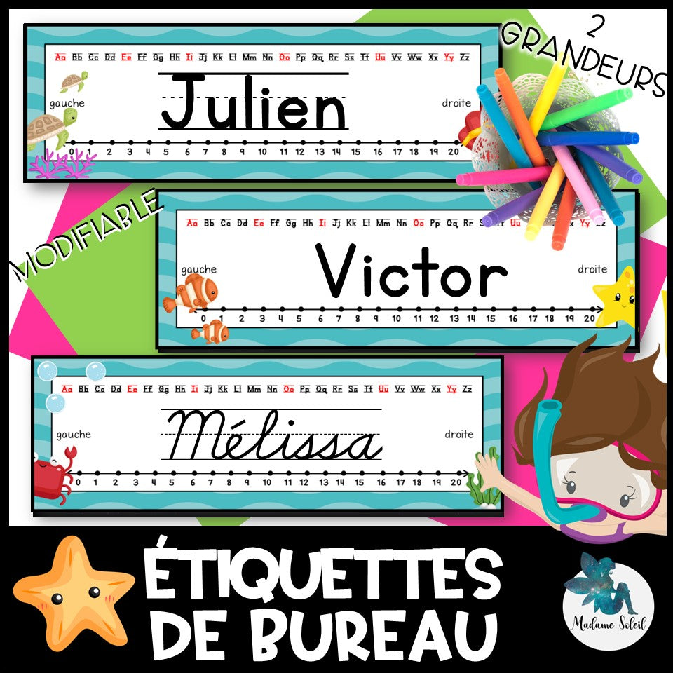 Étiquettes dessus de bureau de l'océan