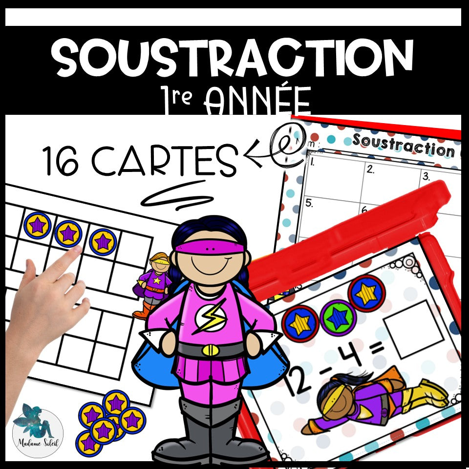 Soustraction 0-20 1re année Superhéros