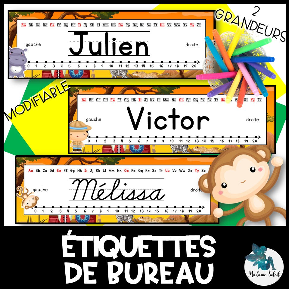 Étiquettes dessus de bureau Thème safari