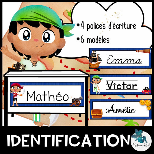 Étiquette d'identification, contour bleu - Pirate