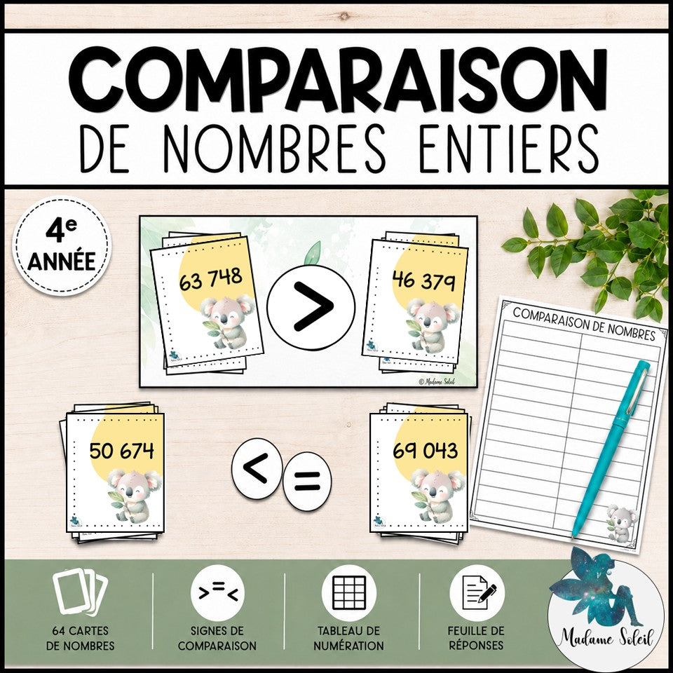 Comparaison de nombres jusqu’à 99 999 en 4e année