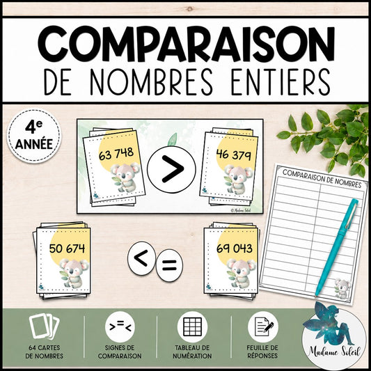 Comparaison de nombres jusqu’à 99 999 en 4e année