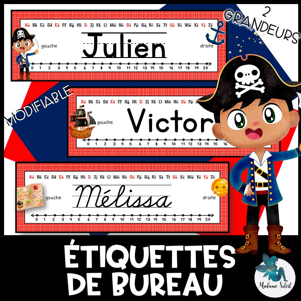 Étiquettes rouges - Dessus de bureau - Thème du pirate