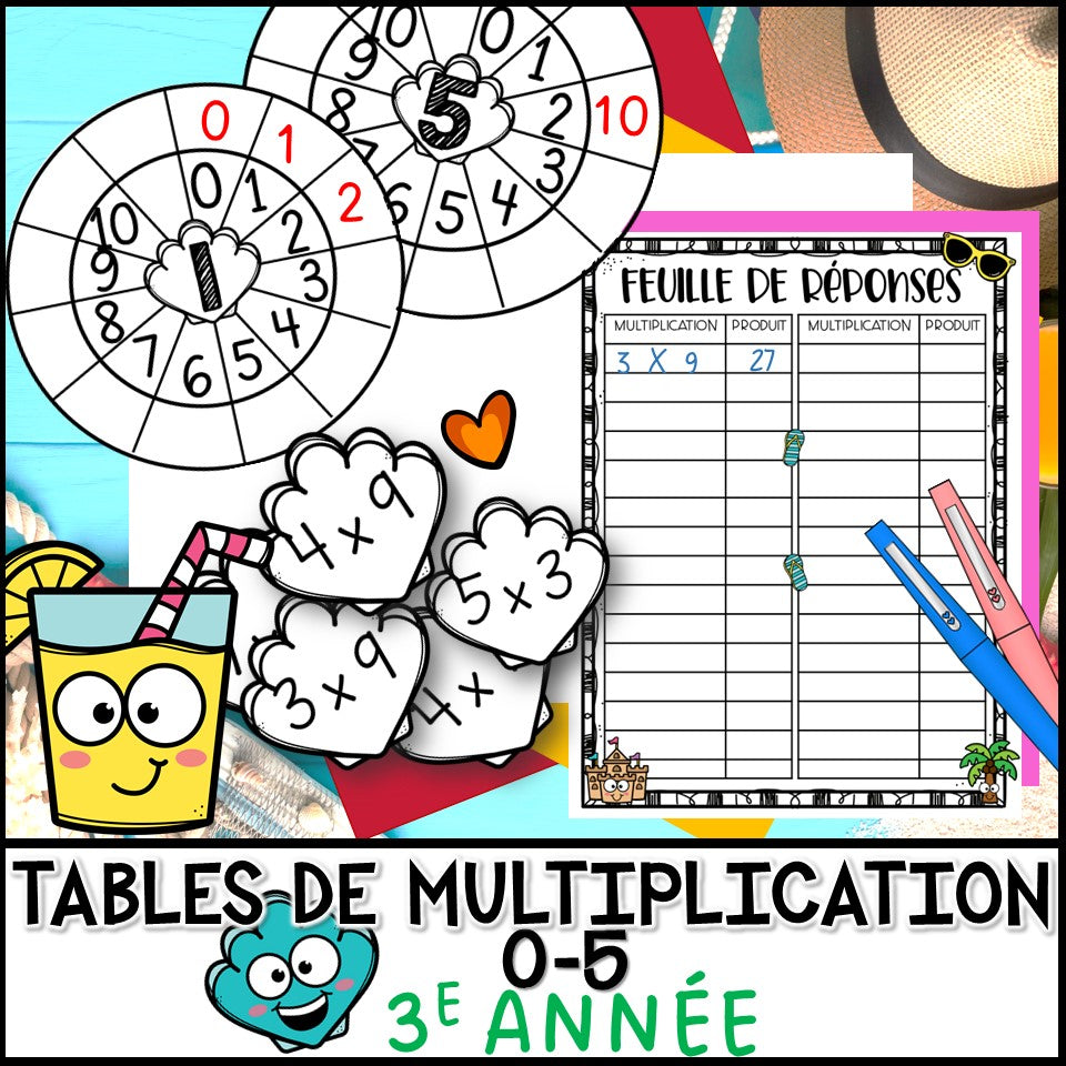 Tables de multiplication 0-5 à la plage