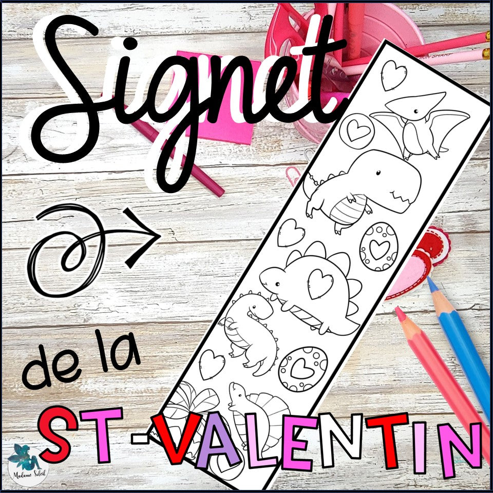 Signet de St-Valentin de dinosaure à colorier!