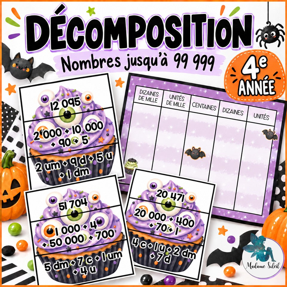 Décomposition de nombres 0 - 99 999 Halloween