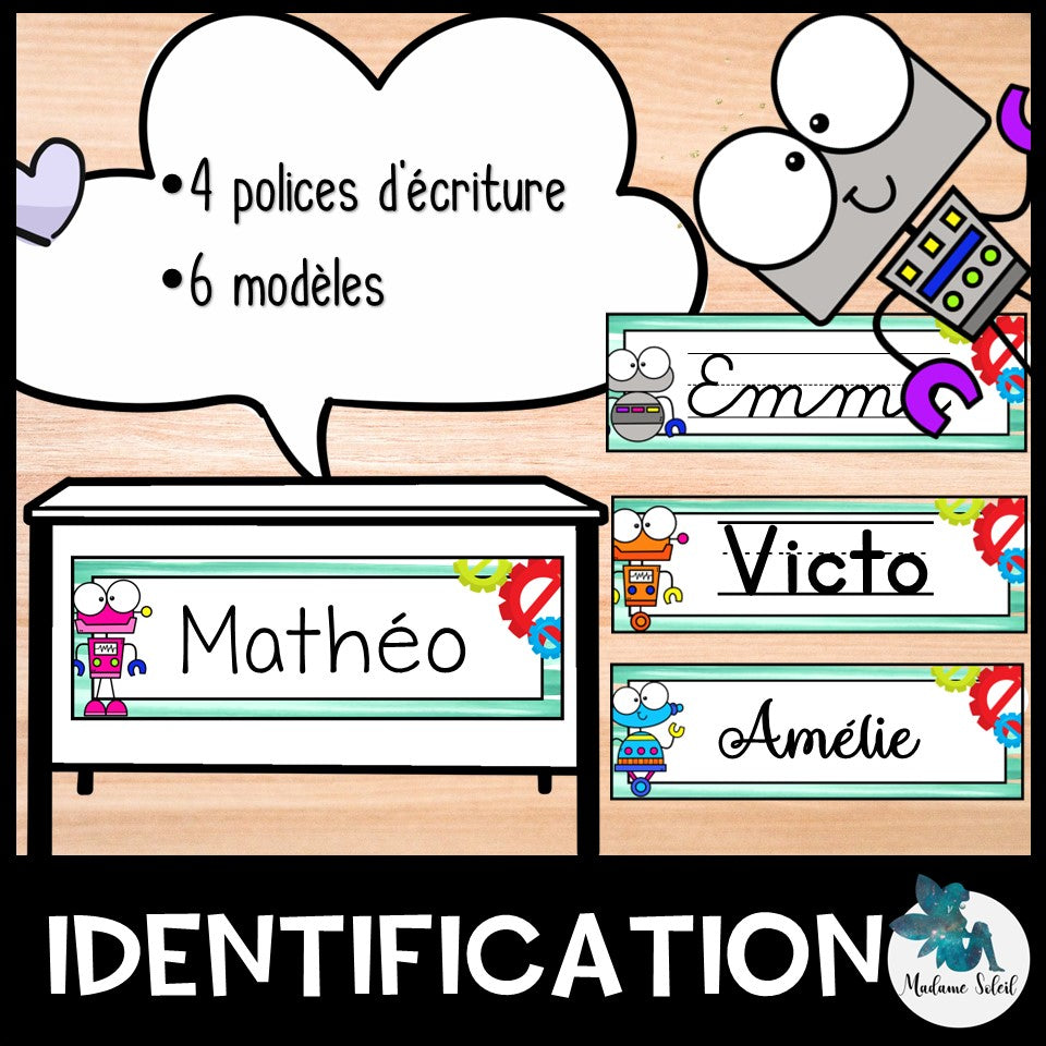 Étiquettes d'identification de nom – Thème robot fond acrylique