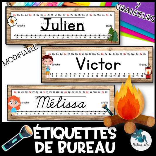 Étiquettes dessus de bureau Camping