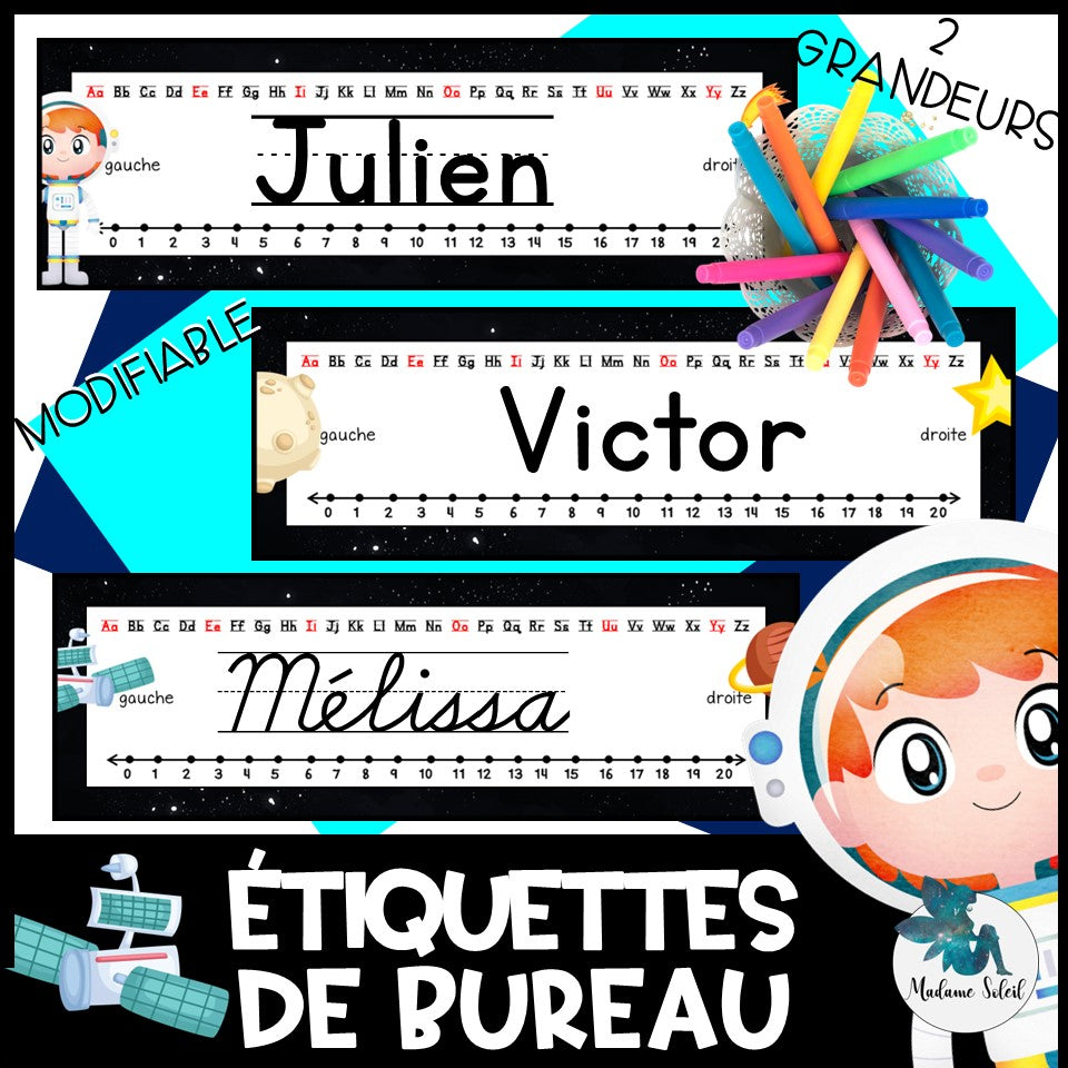 Étiquettes dessus de bureau de l'espace