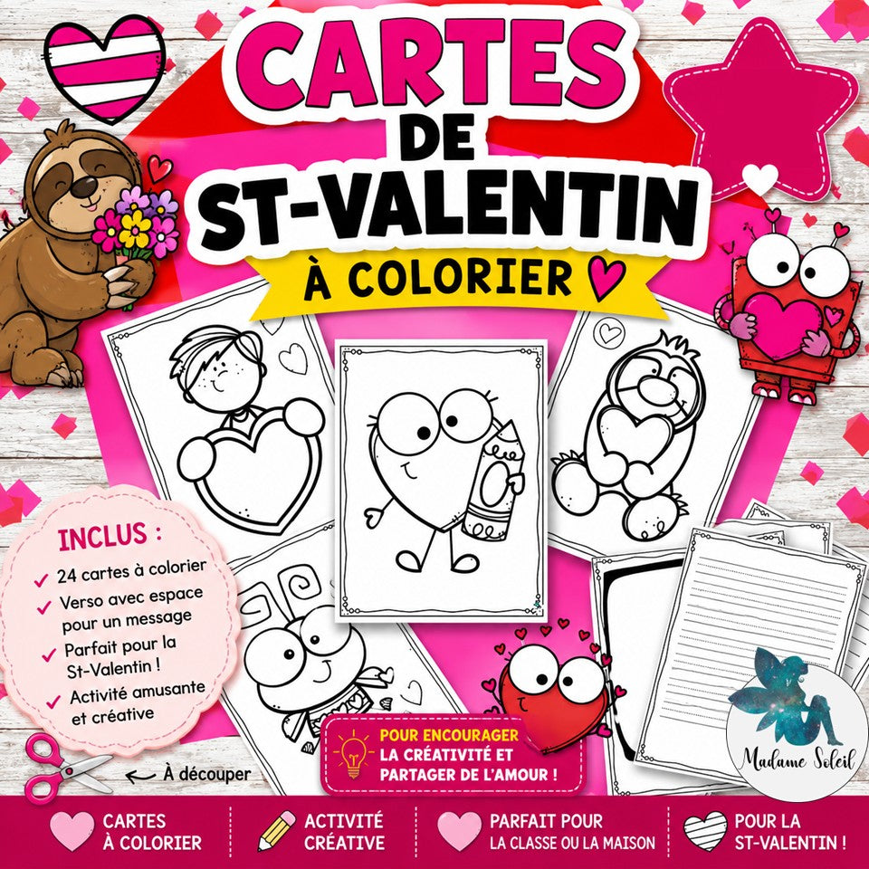 Carte de St-Valentin à colorier