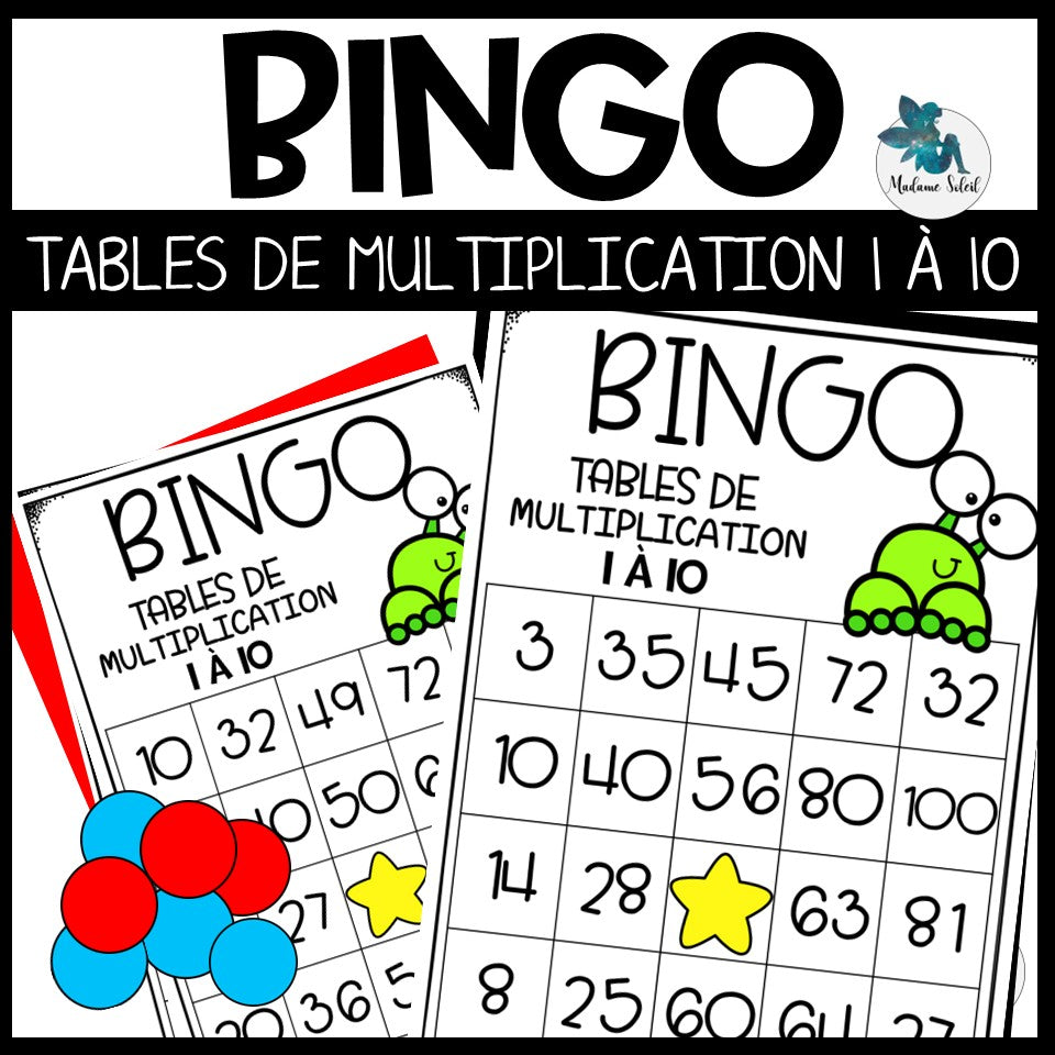 Bingo des multiplications des monstres  : Tables de 1 à 10