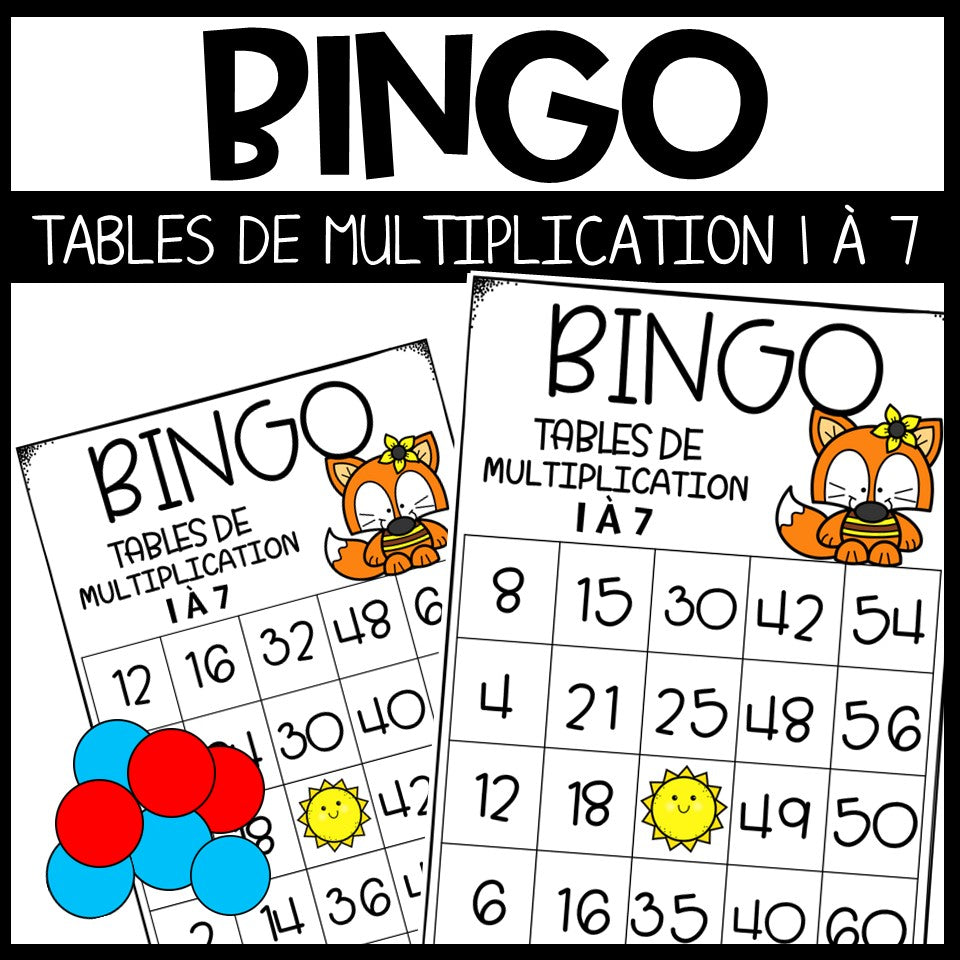 Bingo des multiplications Table de 1 à 7