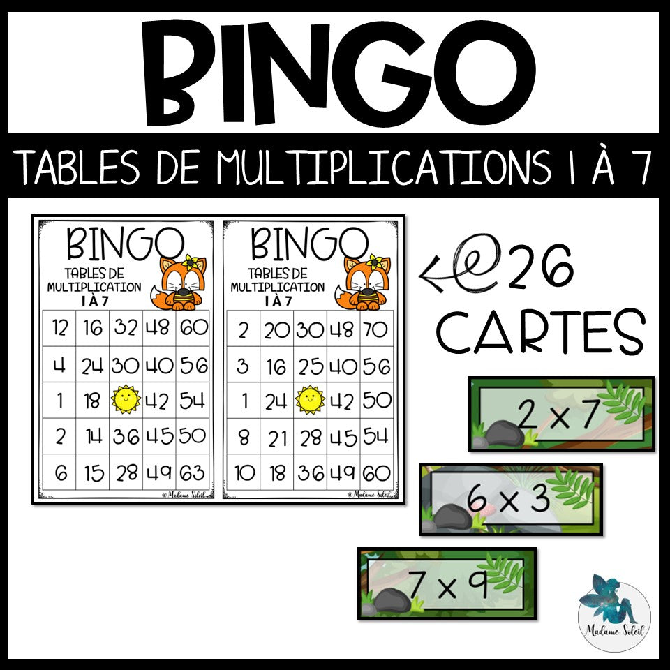 Bingo des multiplications Table de 1 à 7