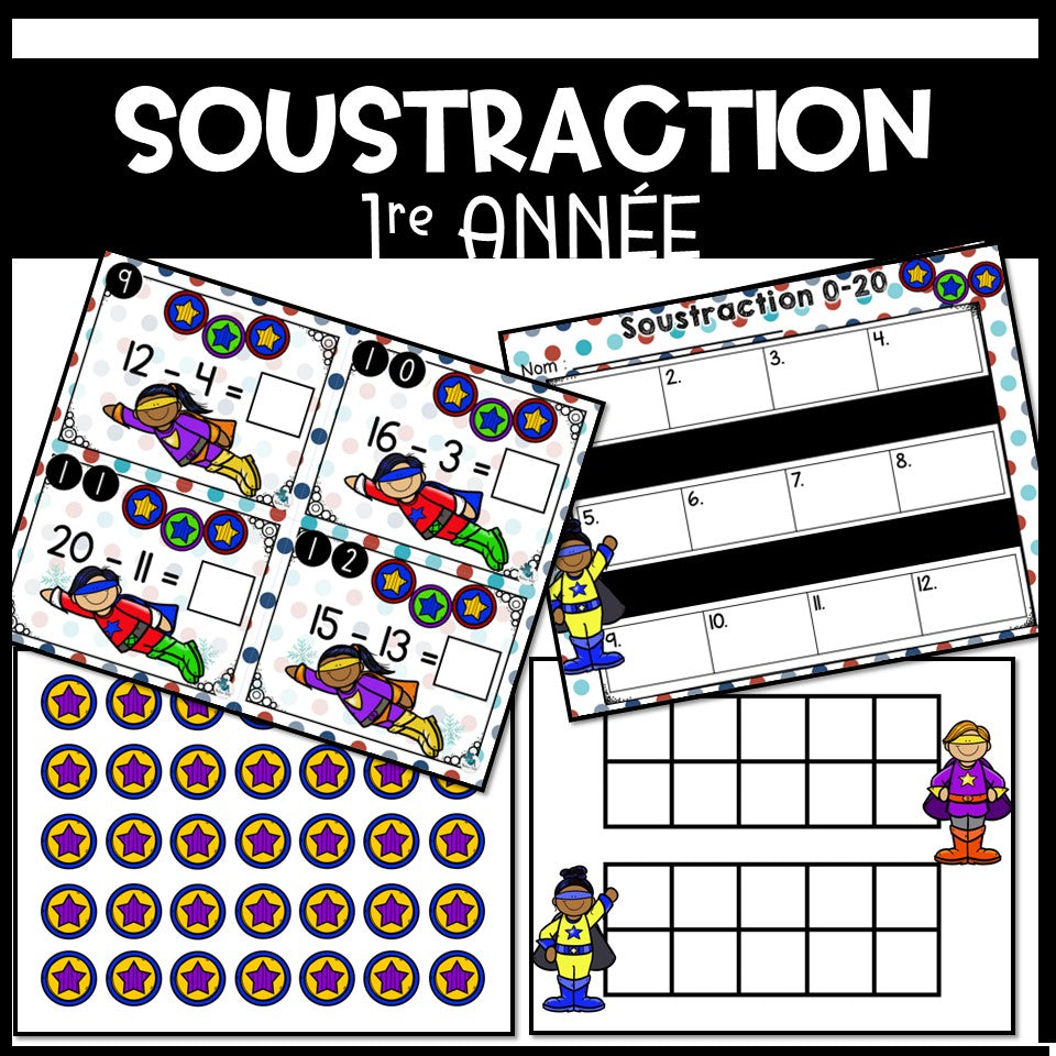 Soustraction 0-20 1re année de Superhéros