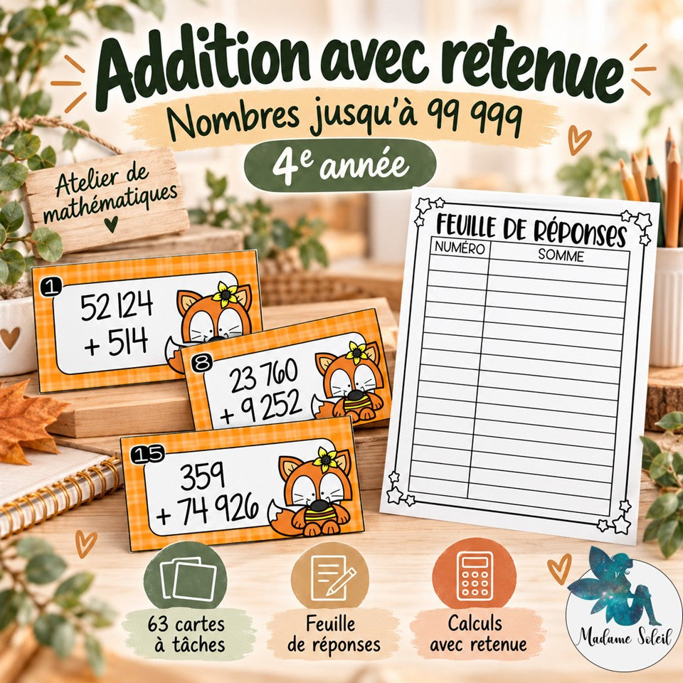 Addition avec retenue jusqu’à 99 999  4e année