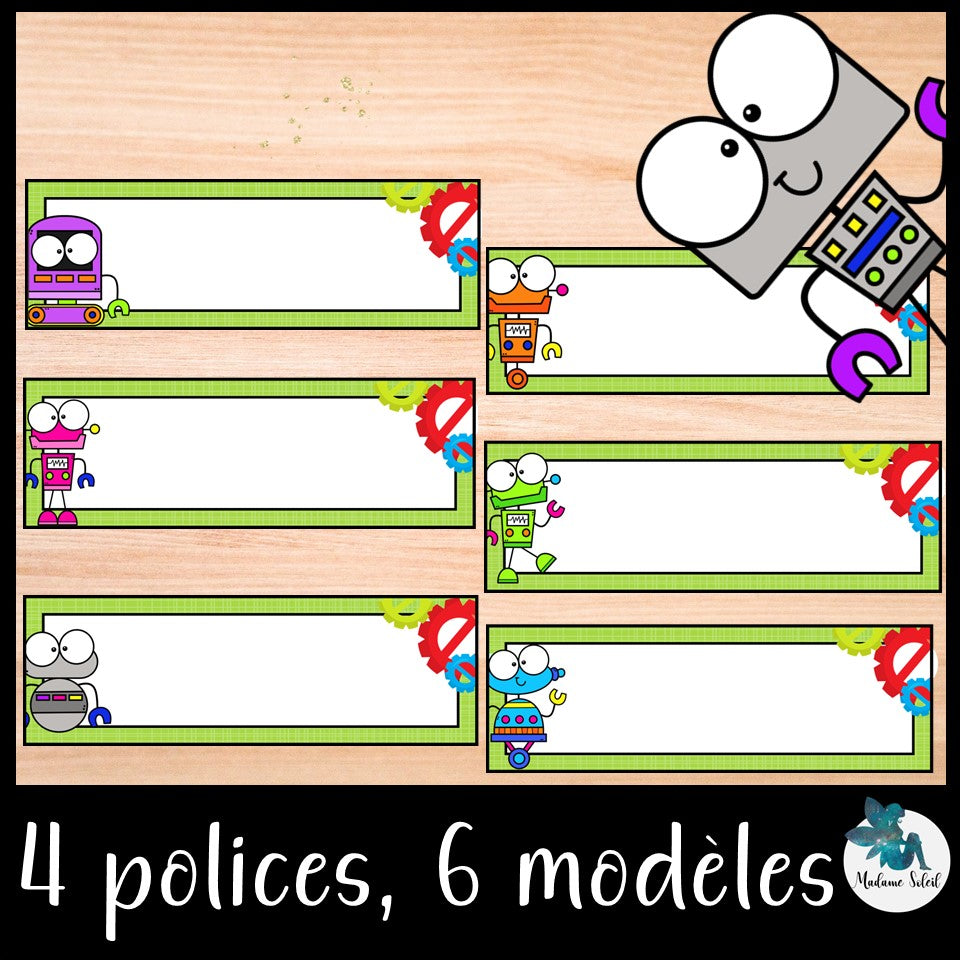 Étiquettes d'identification de nom – Thème robot fond vert