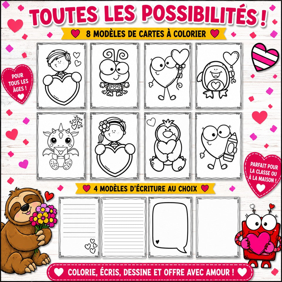 Carte de St-Valentin à colorier