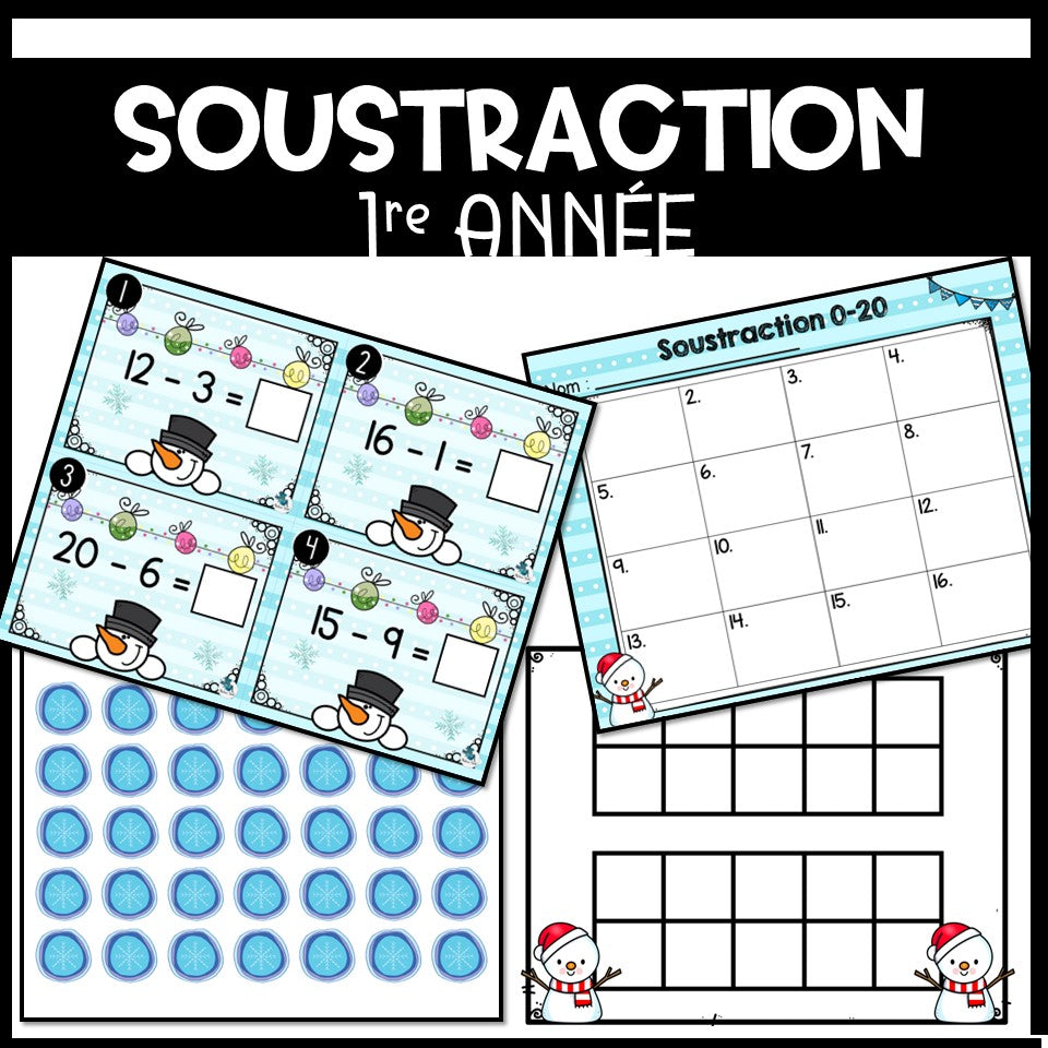 Soustraction 0-20 1re année de l'hiver