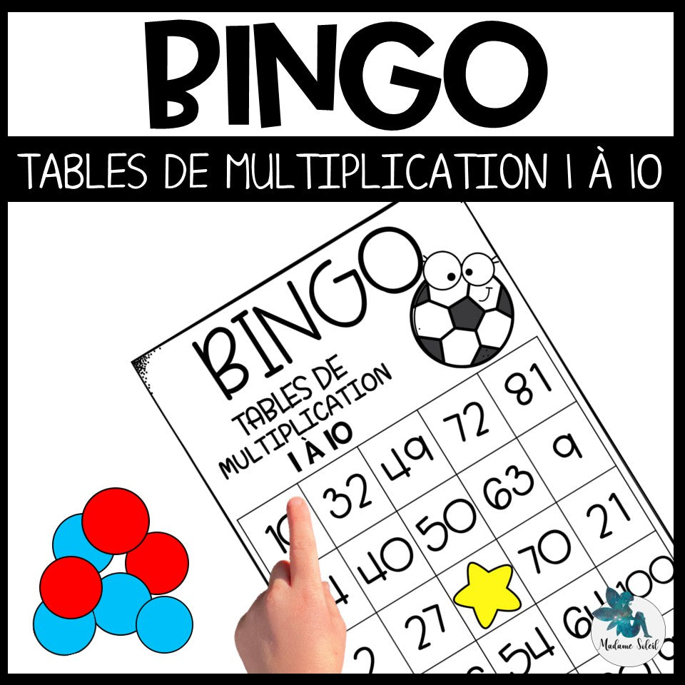 Bingo des multiplications du soccer  : Tables de 1 à 10