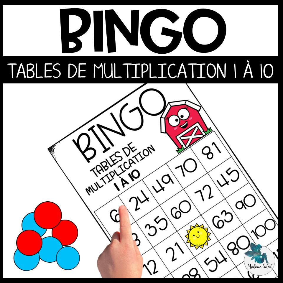 Bingo des multiplications de la ferme  : Tables de 1 à 10