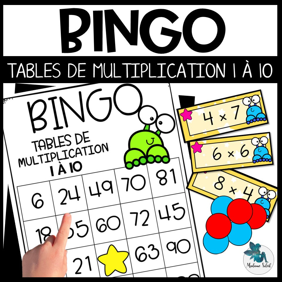Bingo des multiplications des monstres  : Tables de 1 à 10