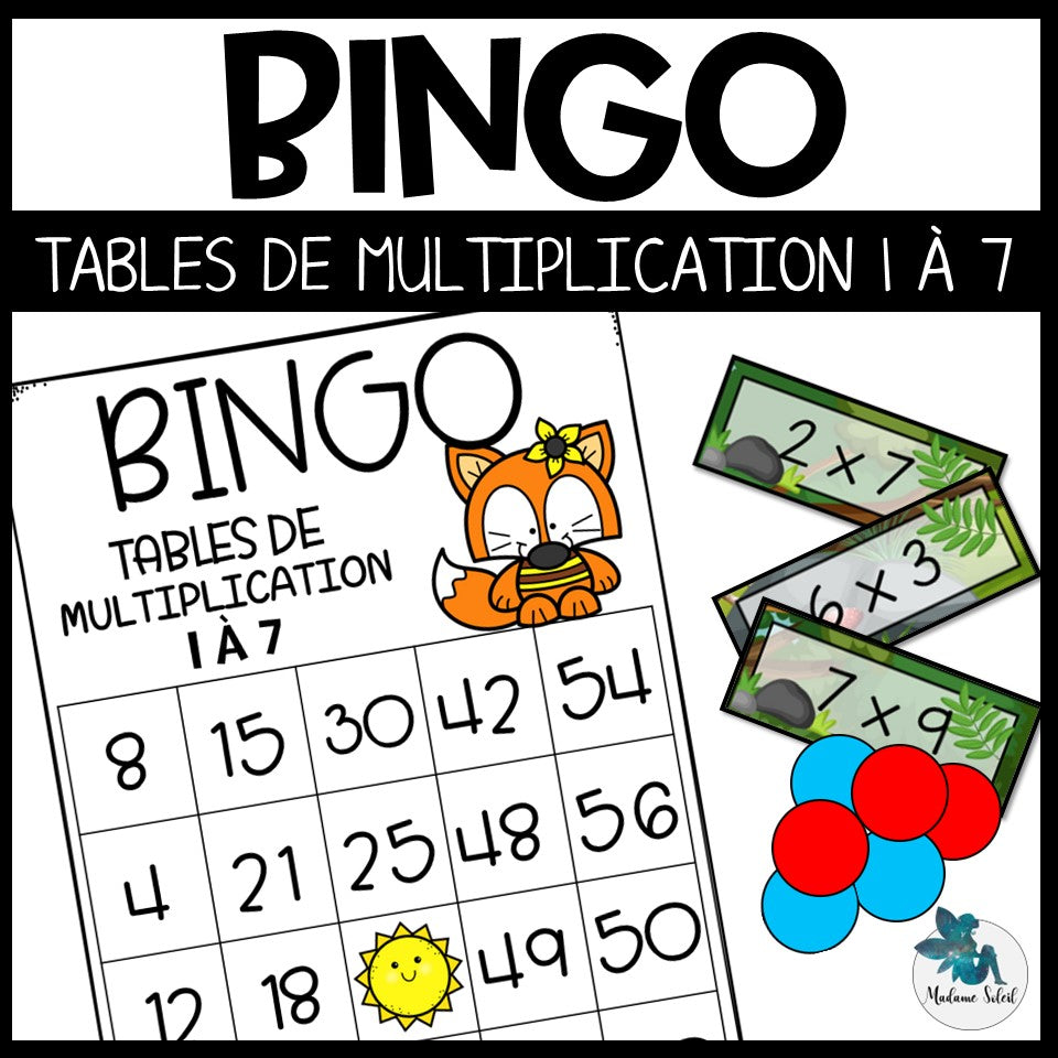 Bingo des multiplications Table de 1 à 7
