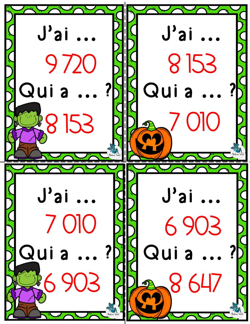 J'ai ... Qui a ...? Les nombres de 0 à 10 000