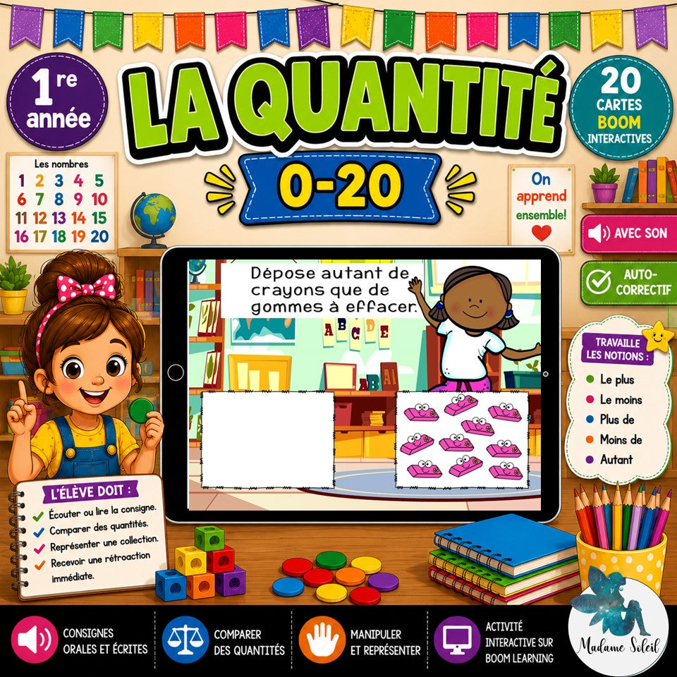 La quantité : Les nombres de 0 à 20 BOOM CARDS