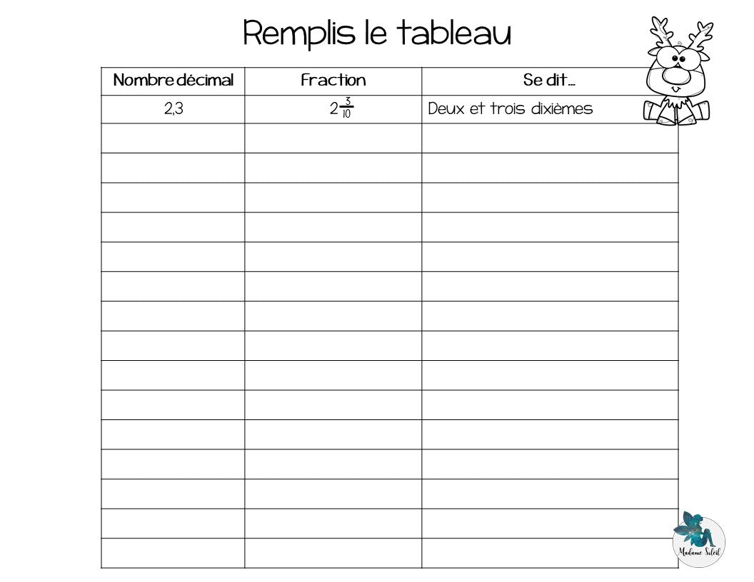 Nombres décimaux de l'hiver