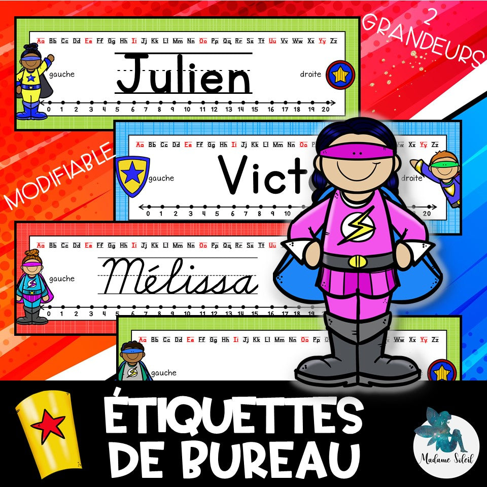 Étiquettes dessus de bureau - Super-Héro