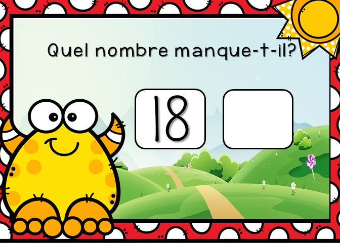 Avant, Après, Entre : nombre manquant BOOM CARDS