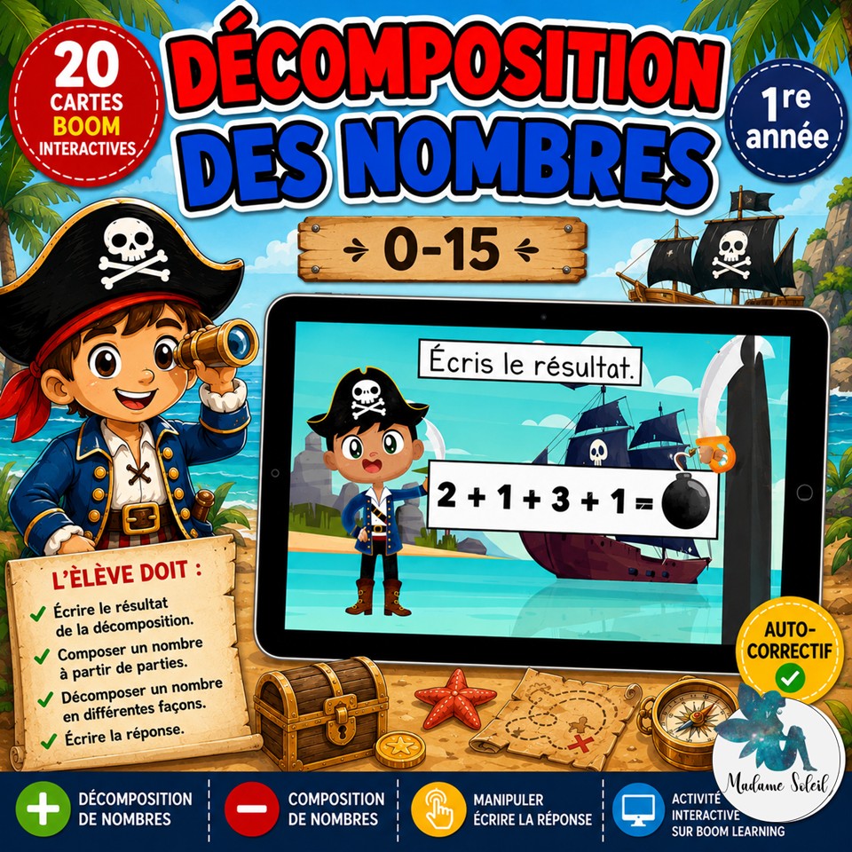 Décomposition de nombres 0-15 Boom Cards 1re année