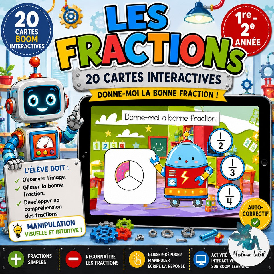 Les fractions en 1re année Boom Cards