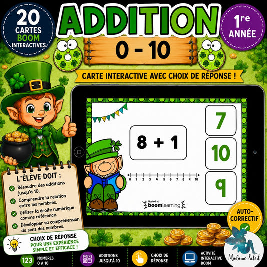 Addition 0-10 St-Patrick Boom cards
